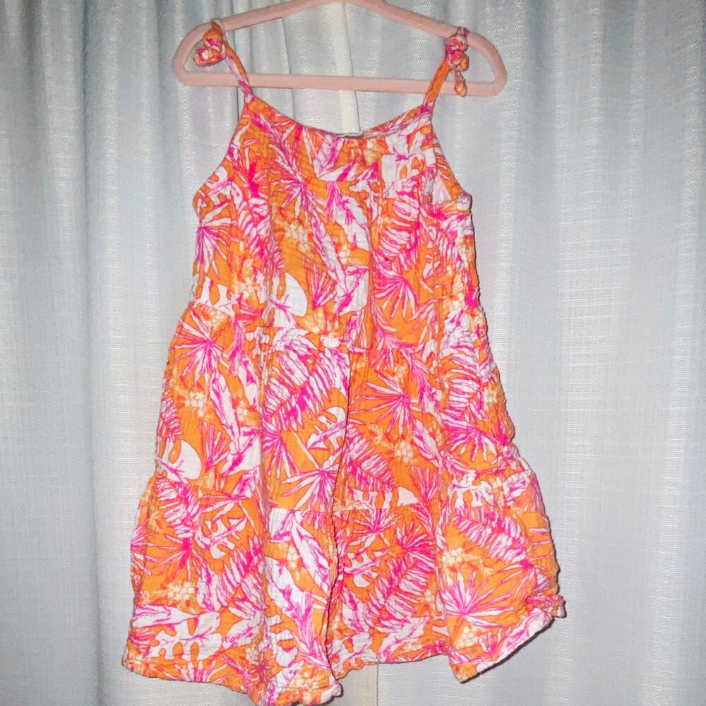 Cat & Jack Girls 5T Cotton Floral Sundress Orange Pink White Ruffle Woven